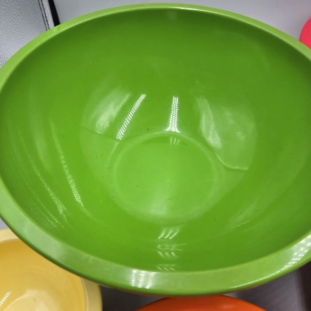 Melamine Ware 5 Piece Multicolor Plastic Nesting Bowl Set Rubber Ring Bottom